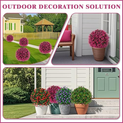 Grooy Artificial Topiary Tree with Pink Eucalyptus, Set of 2 Artificial Shrub Bushes with Ground Spike, Fake Evergreen Tree for Porch, Artificial Plants for Outdoor Planters Indoor UV Resist - color: Pink Eucalyptus