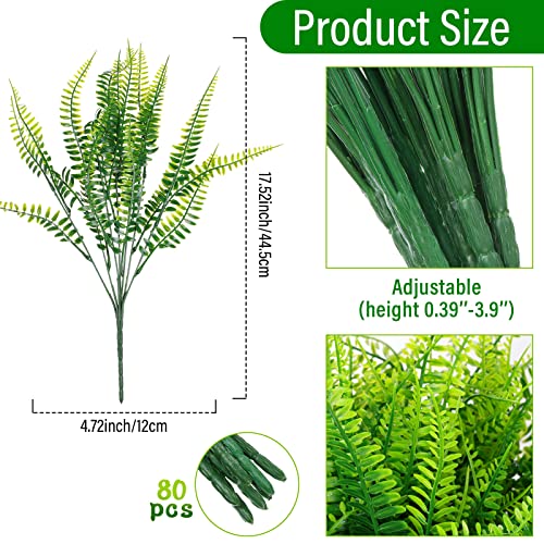Geosar 80 Pack 17.52'' Artificial Boston Fern Plants Bushes Plastic No Fade Fake Plants Shrubs Greenery UV Resistant Faux Boston Decorating for Patio Porch Garden Window Outdoor Decor