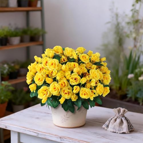 Juxdp 2 Set of Artificial Rose Topiary Trees - Faux Silk Flower Potted Plant, UV Resistant Fake Outdoor Rose Bush for Front Door, Farmhouse, Porch, Garden Decor (Yellow) - color: Yellow