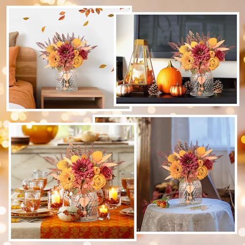 MARTINE MALL Artificial Dahlia Flowers with Vase, Silk Fall Flowers in Vase - Fall Decor for Home Centerpieces, Thanksgiving Party, Rustic Wedding - color: Orange Dahlia