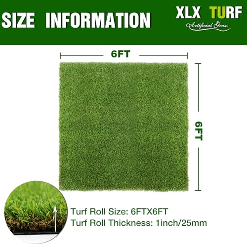 XLX TURF 6 FT x 6 FT Artificial Grass Rug - Indoor/Outdoor Realistic Fake Grass Carpet for Patio, Playground, Balcony, 1" High Pile Turf, Drainage Holes - size: 6' x 6' (Square)