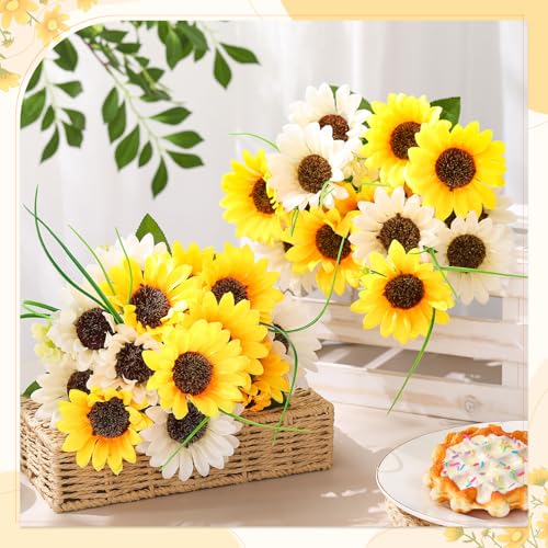 Giegxin 2 Bundles Fathers Day Sunflower Cemetery Flowers for Grave Vase Artificial Memorial Flower Bouquet Fake Silk Floral Arrangement for Dad Headstone Gravesite (Sunflower)