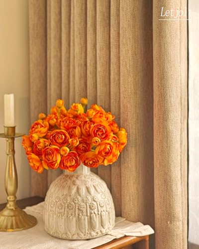 Letjolt Ranunculus Artificial Flower Orange, 18 Pcs | Silk, Wedding Bouquet, Engagement Centerpieces, Bridal Shower Decorations - color: Orange