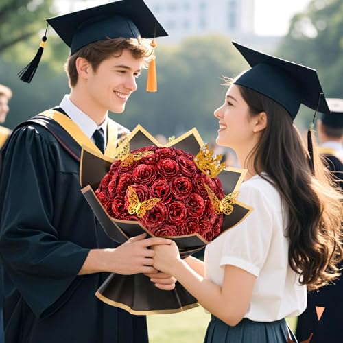 Waipfaru Red Glitter Roses Bouquet, DIY Flowers Bouquet, Birthday Gifts for Women Mom Grandma Wife Girlfriend, 24 Pcs Fake Rose for Valentines, Mothers Day, Anniversary, Graduation Gifts - color: Red, size: 24pcs