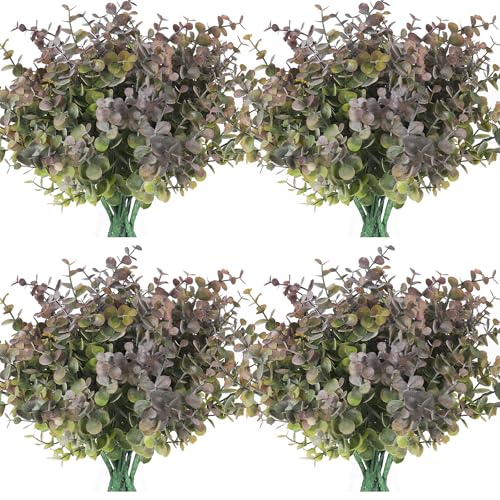 RECUTMS 12 Bundles Fake Bushes Artificial Plants Outdoor Faux Plant Eucalyptus Stems Fake Porch Plants for Spring Summer Farmhouse Office Vase Centerpiece Graduation Wedding Party Decor(Dusty Purple) - color: Dusty Purple, size: 12 Pcs