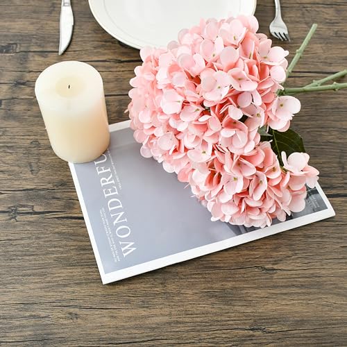 Mandy's 3 Stems Light Pink Artificial Hydrangea Flowers | 13.7 Inch Realistic Silk Bouquet for Centerpieces Easter, Wedding & Home Decor - color: Light Pink