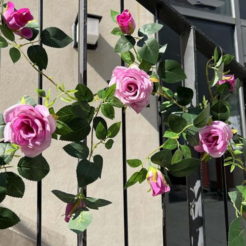 5.9FT Bendable Rose Flower Garlands, Artificial Silk Wild Roses Vine Hanging Flowers for Wall Fireplace Fence Trellis Wedding Baby Shower Home Spring Decor(Purple,2PC) - color: Purple, size: 2