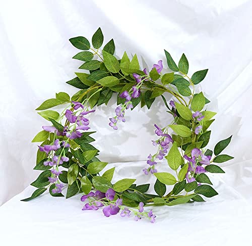 Wisteria Garland 5pack 33Ft Artificial Fake Wisteria Vine Hanging Flowers Fake Vines Plants (Purple) - color: Purple
