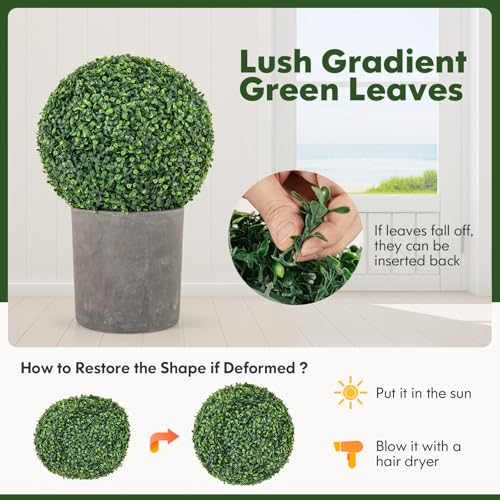 Goplus 2 PCS 16 Inch Artificial Plant Topiary Ball, Round Faux Boxwood Balls Outdoor, Fake Plant Sphere for Front Door, Porch, Backyard, Balcony, Patio, Garden, Wedding and Home Décor - size: 16 Inch