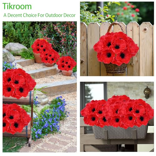 10Pcs Red Poppy Artificial Flowers 11" Real Touch No Fade PU Fake Flowers for Wedding Centerpieces Bridal Bouquets Home Decor Vase DIY Arrangements Memorial/Veterans Day - color: Red