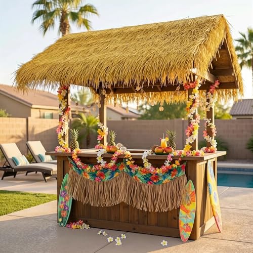 XLX TURF Artificial Thatch Roof for Tiki Bar Hawaiian Beach Party Decorations - Fireproof Wild Mexican Style Artificial Hay Straw Roll Crafts Garden Fence Patio - 20' x 15.74" Duck Blind Grass - size: 15.74" x 20'