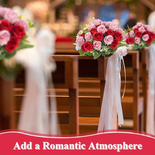 Zeyune 8 Pack Artificial Mini Red and Pink Roses, 12 Inch Fake Flowers with Stems, 80 Small 1.6 Inch Flower Heads, Silk Mini Rose Bouquets for Wedding Centerpieces, Bridal Bouquets, Home Party Decor - color: Red and Pink