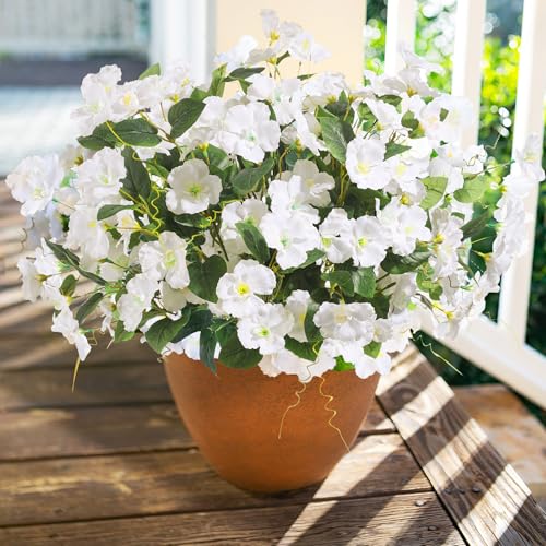 Hoppwodd Hibiscus Artificial Flowers for Outdoors Spring Decoration, 6 Bundles Faux Silk Flowers UV Resistant Look Real Artificial Tropical Flower Fake Plants for Outside Planter Porch Patio, White - color: White