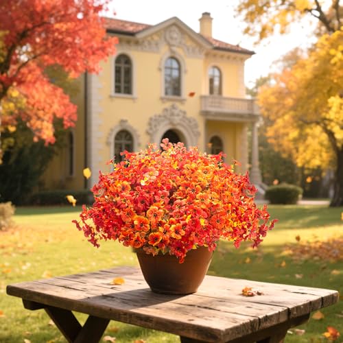 Grunyia 20 Bundles UV Resistant Artificial Fall Flowers Outdoor - Fake Autumn Plants for Thanksgiving Porch, Pumpkin Decor | All-Weather Faux Eucalyptus & Daisy (Fall Mix) - color: Fall Mix