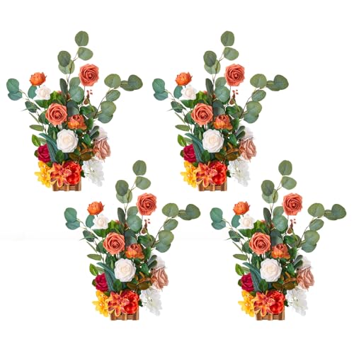 VEVOR Standing Artificial Flowers Arrangements 4 PCS, 17.5-Inch Tall Faux Flower Decorations for Wedding Aisle Runner Chair, Orange Floral Centerpieces for Ceremony Reception Party Outdoor Decor - color: Orange, size: 17.5Inch