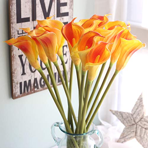 10pcs Calla Lilies Artificial Flower,26'' Long Stem Artificial Calla Lily Flowers,Realistic Arum Lilies for Wedding Bridal Bouquet Home Decor Centerpiece,Orange - color: Orange
