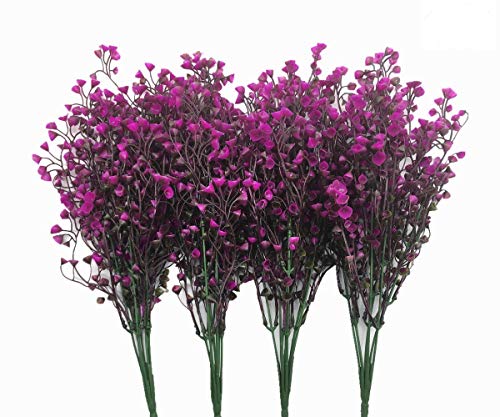 CATTREE Artificial Shrubs Bushes, Plastic Fake Green Plants for Wedding Indoor Decor Home Garden Verandah Kitchen Office Table Centerpieces Arrangements Christmas Decoration Fuchsia 4 pcs - color: Bell Leaves-fuchsia-4 Pcs