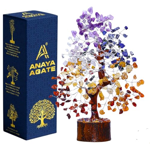 ANAYA AGATE 7 Chakra Tree of Life Crystal Tree 10-12 Inch | Chakra Bracelet & Pendant | Healing Crystals for Positive Energy, Reiki & Meditation | Spiritual Birthday Gift for Women, Mom & Friends - color: Seven Chakra Silver Wire - (300 Beads)