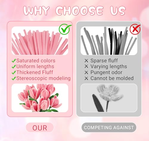 400 Pcs Pink Pipe Cleaners Craft, 4 Colors Chenille Stems Pastel Pipe Cleaners with Instruction, Flowers Craft Supplies for DIY Flower Bouquets, Home, Wedding and Party Decorations, and Gifts - color: Pink, size: 400pcs