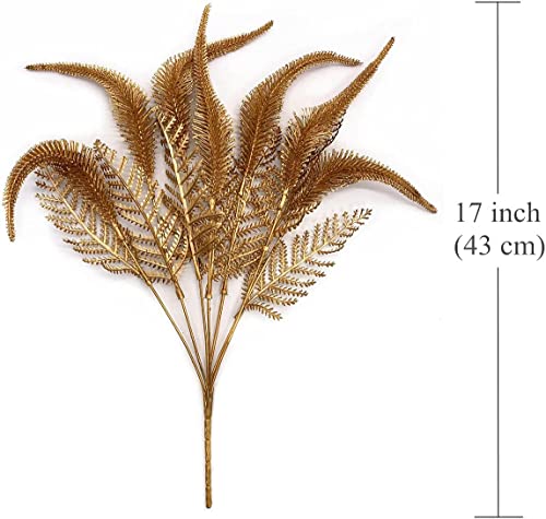 Artificial Golden Flowers Decoration, Plastic Grass Faux Boston Fake Fern Gold Leaves Simulation Setaria Bushes Home Indoor Outdoor Garden Wedding Hall Table Planter Filler DIY Christmas Decor 4 Pack - color: Gold Boston Grass 2pcs & Tail Grass 2pcs