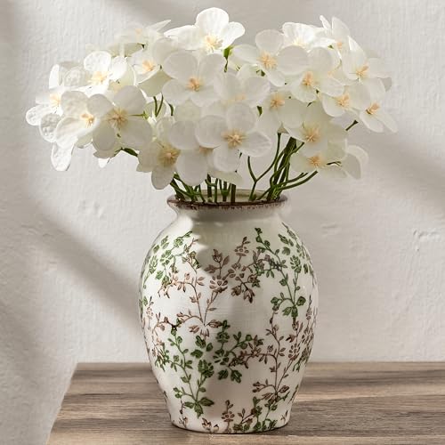 5.63" Ceramic Flower Decorative Antique Vase, Vintage Rustic Chinoiserie Floral Vase for Home Decor, Living Room, Bookshelf, Office, Entryway, Garden, Chinoiserie Decor, Tuscan Decor - color: Green and Beige- 5.63"