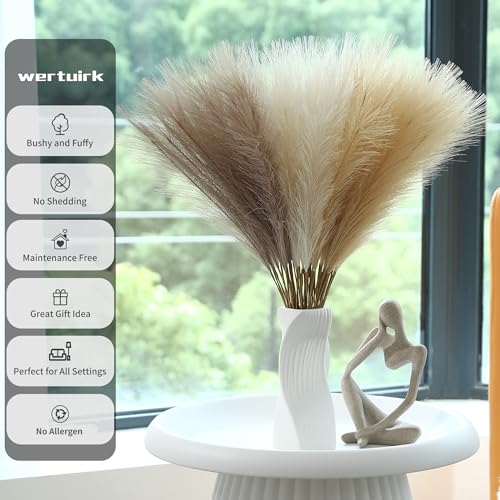 Wertuirk 30pcs Pampas Grass Decor - 24 Inch Boho Home Decor, Artificial pompas Floral, Small Faux Pompous Grass for Table Centerpieces, Wedding and Baby Shower Decorations - color: B Taupe & Beige & Khaki, size: 30 Pieces
