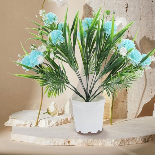 Artificial Light Purple Carnation Bouquet Faux Potted Plant with Pot, Small Artificial Flower Centerpiece for Wedding, Home Decor, and Table Arrangement