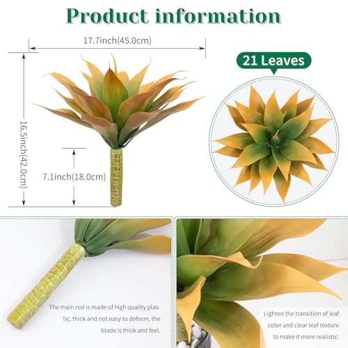 2Pack Fake Agave Plants 18 Inch Large Artificial Succulents Realistic UV Resistant Faux Aesthetic Plants for Outdoors Tropical Plant Greenery for Home Garden Front Porch Decor - 21Leaves, Yellow - color: Yellow, size: 18"- 2pcs
