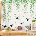 Green Plants Leaves Wall Decals Removable Green Hanging Vines with Birds Wall Stickers Peel and Stick Vinyl Waterproof Leaf Wall Decor for Bedroom Living Room Bathroom Classroom Decorations - style: Green Plants Leaves 3
