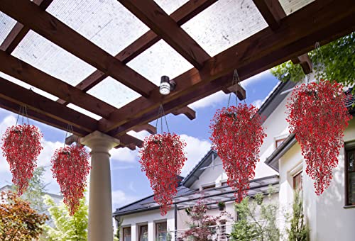 RECUTMS 4 Pcs Faux Hanging Vines Ferns Artificial Hanging Plants Fake Ivy Wall Plants Decoration for Summer Indoor Outdoor Patio Garden Wedding Graduation Balcony Christmas Party Home(Red) - color: Red-hanging