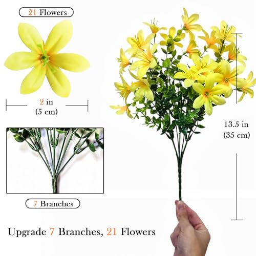 8pcs Artificial Lily Silk Flowers, Faux Flower Bouquet Plants for Wedding Home Party Indoor Table Hotel Office Vases Floral Arrangements Outdoor Garden Decor, Yellow - color: Yellow