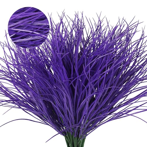 RECUTMS Fake Grass Plant Outdoor Artificial Plants Onion Grass Faux Shrub UV Resistant Faux Plastic Bush Artificial Ferns for Outdoors Greenery Stems 12Pcs for Garden Front Porch Decor(Pure Purple) - color: Pure Purple Grass