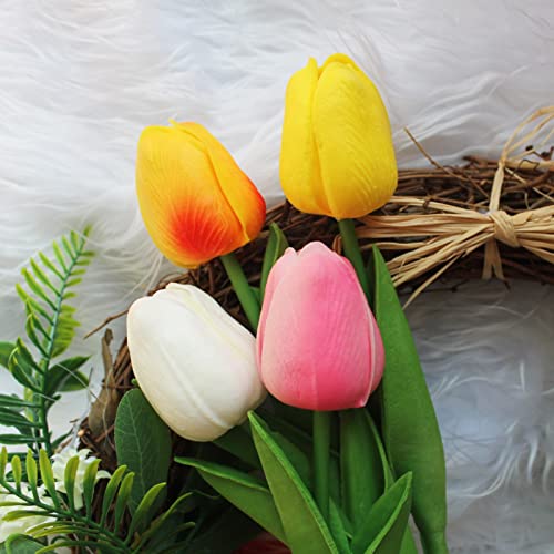 20pcs Real Touch Tulips PU Artificial Flowers, Fake Tulips Flowers for Arrangement Wedding Party Easter Spring Home Dining Room Office Decoration. (Multicolor, 14" Tall) - color: Multi Color