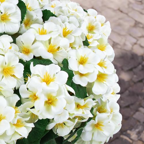 Hananona 12 Pcs Artificial Geranium Flowers for Outdoors Geranium Silk Flowers Outdoor UV Resistant Garden Plants Faux Flowers for Home Kitchen Table Centerpieces Decor (12, Snow White) - color: Snow White