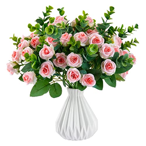 Artificial Flowers Fake Silk Rose for Decoration 33 Heads Small Roses Blooming Faux Flower Bouquet with Stem for DIY Vase Home Wedding Party 3 Pack Pink - color: Pink