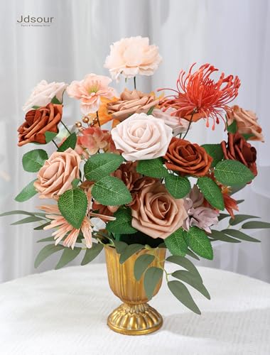 25pcs Artificial Flower，Real Looking Foam Roses w/Stem for DIY Wedding Bouquets Centerpieces Bridal Shower Party Decor-Shades of Burnt Orange - color: Shades of Burnt Orange