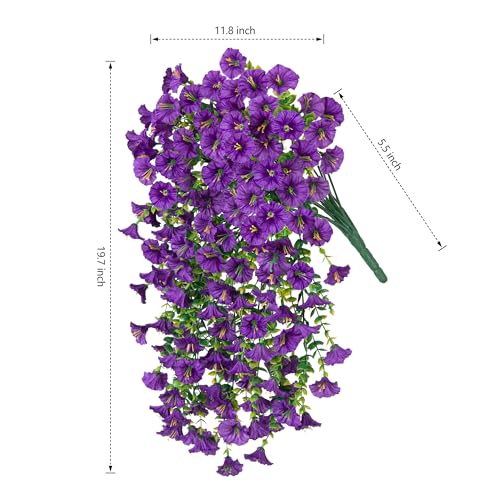 Artificial Faux Hanging Flowers Plants for Outdoor Decor,2 PCS Fake Silk Morning Glory with Eucalyptus UV Resistant Realistic Trailing Vine for Wall Home Porch Patio Balcony Yard Indoor Decor, Purple - color: Purple