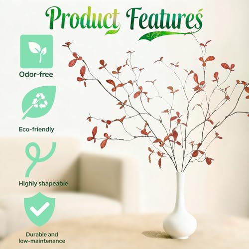 4 Pcs 38.5" Tall All-Orange Artificial Branches with Leaves, Realistic Faux Ficus Greenery Stems, Bendable Fake Plant Twigs for Tall Floor Vases, Home Centerpiece, Office & Spring Decor(BD Autumn) - color: Bd Autumn