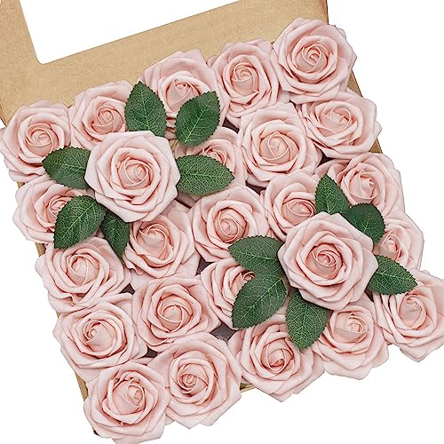 Artificial Flowers, 25pcs Artificial Rose for DIY Wedding Bouquets Centerpieces Arrangements, Pink Foam Roses with Stem for Bridal Shower Party Home Decorations - color: Pink, size: 25pcs