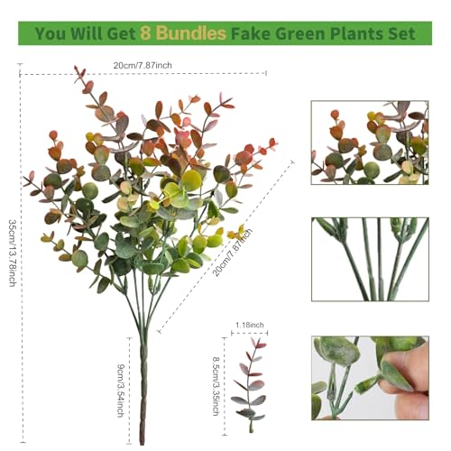 8 Bundles Multi Colored Artificial Eucalyptus Leaves, Plastic Plants, Outdoor Plants, Indoor Decorative Artificial Plants, Porch Window Frames, Green Plant Decorations (8, Grey Red) - color: Grey Red