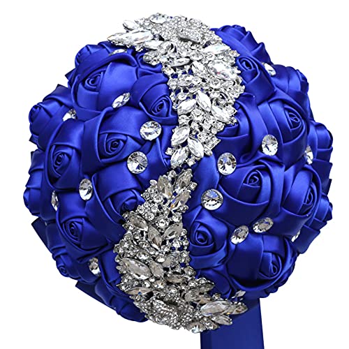 Wedding Bouquets for Bride Bridesmaid Brooch Bouquet Handmade Artificial Flower Tossing Bouquet for Wedding Ceremony Anniversary(Royal Blue,18cm) - color: Royal Blue, size: 7.1''/18cm