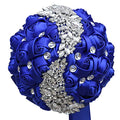 XINNI Brooch Bridal Wedding Bouquet Bride Bridesmaids Satin Rose Flower Bouquet with Meteor Shower Shape Rhinestone for Wedding Royal Blue - color: Royal Blue