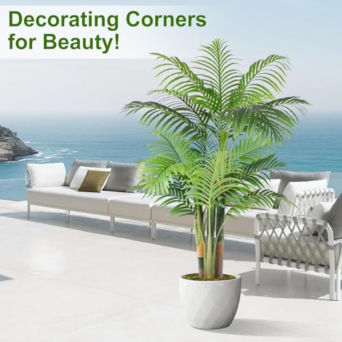5ft Tall Triple Golden Cane Palm Artificial Tree Large Tropical Palm Tree UV Resistant Fake Plant in Pot for Indoor Outdoor Big House Living Room Outside Patio Office Home Decor 1Pack - size: 5ft