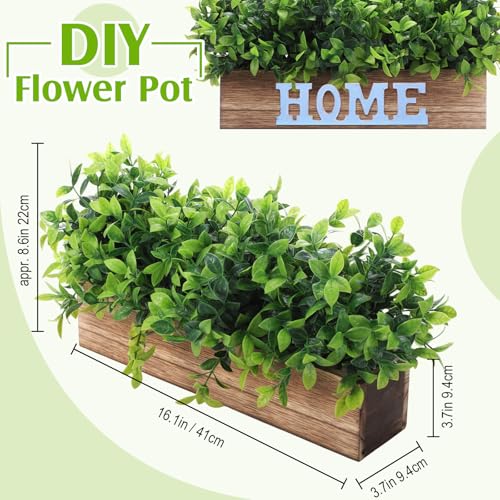 Lyrow 2 Pack 16 '' Artificial Eucalyptus Plants in Rectangular Rustic Wooden Planter Box Faux Potted Herb Plant Greenery Centerpiece for Cabinet Windowsill Table Shelf Wedding Decor (Brown) - color: Brown, size: 16 ''