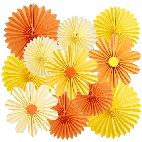 11PCS Paper Flowers Decorations for Wall Daisy Paper Fans Classroom Decoration Paper Orange Backdrop Decor Hanging Paper Fans for Birthday Baby Shower Indoor Spring Deco - color: Flower-daisy