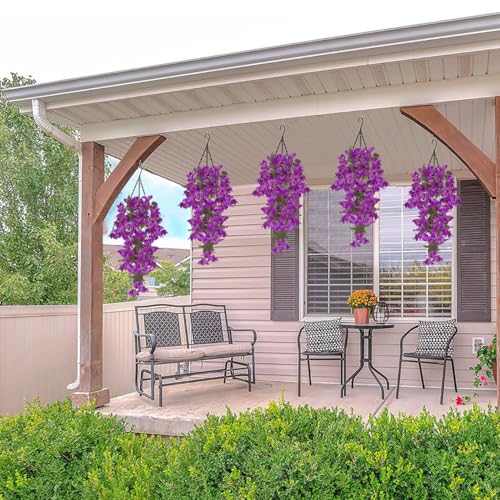 IPOPU Bougainvillea Artificial Hanging Flowers 2PCS Faux Trailing Plants Fake Flower Vine UV Resistant Realistic Silk Flowers for Outdoor Home Patio Garden Porch Wedding Wall Decorations (Fuchsia) - color: Fuchsia