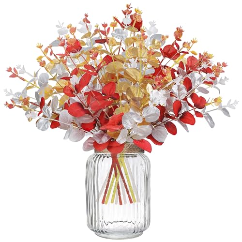 Yen Jean 10PCS Christmas Decorations Artificial Flowers for Home - Xmas Fake Eucalyptus Stems Winter Decor Indoor - style: christmas