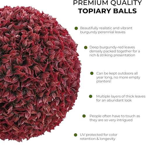 365 Curb Appeal 23" XL Topiary Balls (Better Than a Burgundy Boxwood, 1 Topiary Ball (2 Halves)) - color: Burgundy, size: 1 topiary ball (2 halves)