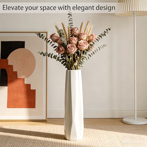 Ceramic Floor Large Vase 24 Inches Tall,White Modern Flower Tall Vases for Office, Home,Farmhouse,Living Room Décor,Simple Origami Design Fall Decorative Porcelain Flower Arrangement Vase Ideal Gift - size: 24 Inch