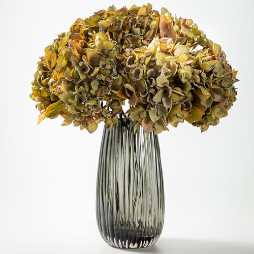 TOPIA Silk Fall Flowers Artificial Silk Dried Hydrangea Artificial Fall Florals Bouquet Dried Flowers Autumn Decorations for Office and Home(6 PCS) (Green) - color: Green